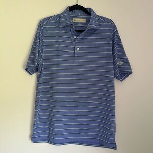 Donald Ross Golf Polo Shirt Blue with green and navy blue stripes size Small